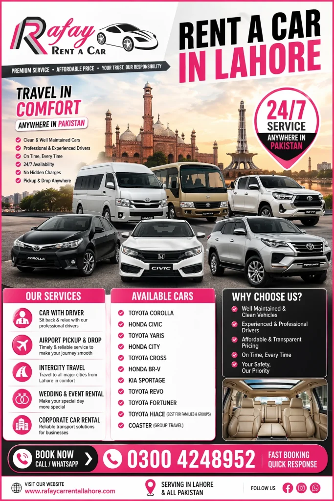 rent a car lahore driver service rafay rent a car lahore cars with driver