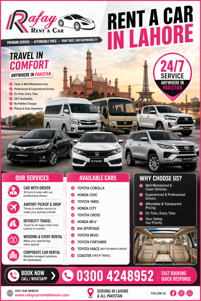 rent a car lahore driver service rafay rent a car lahore cars with driver